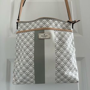 Kate Spade Crossbody Purse Grey & White Tan strap Light Pink Interior No defects